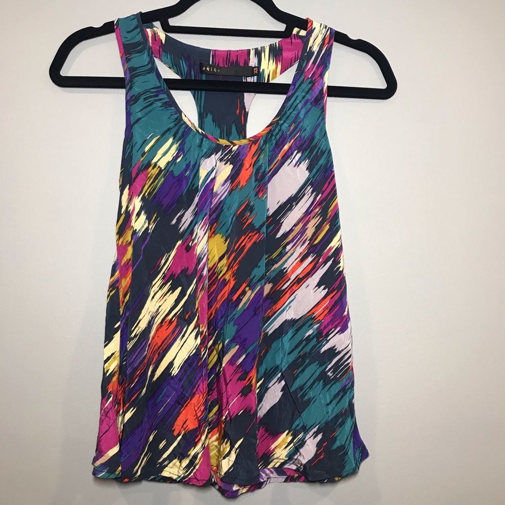 Akiko Multicolored 100% Silk Racerback Tank Top